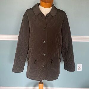 Susan Graver green quilted chore pocket coat. Reversible retro. Size L.